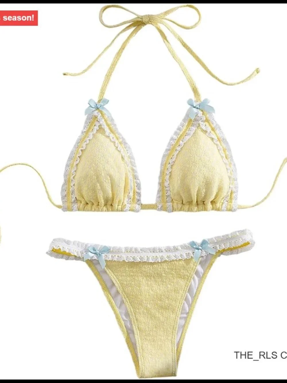 2 Piece Lace Trim Bow Tie Bikini Set Cheeky Swimsuit Polyester Elastane